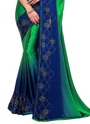 Green plain art silk saree with blouse 3