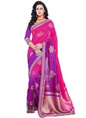 Multicolor embroidered art silk saree with blouse 1