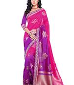 Multicolor embroidered art silk saree with blouse