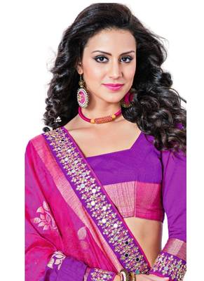 Multicolor embroidered art silk saree with blouse 2