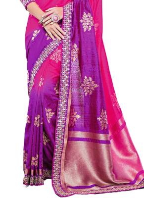 Multicolor embroidered art silk saree with blouse 3