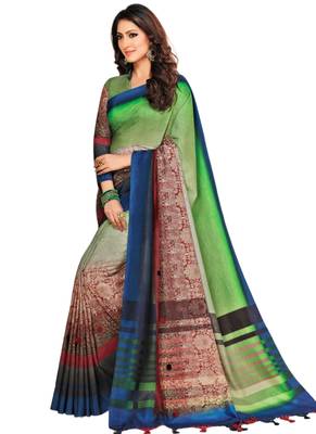 Multicolor printed dupion silk saree with blouse 1