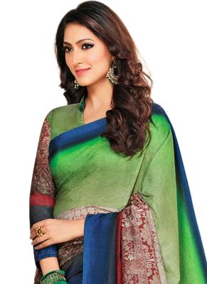Multicolor printed dupion silk saree with blouse 2