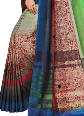 Multicolor printed dupion silk saree with blouse 3