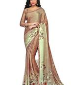 Peach printed crepe saree with blouse
