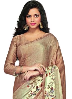 Peach printed crepe saree with blouse 2