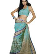 Green embroidered georgette saree with blouse