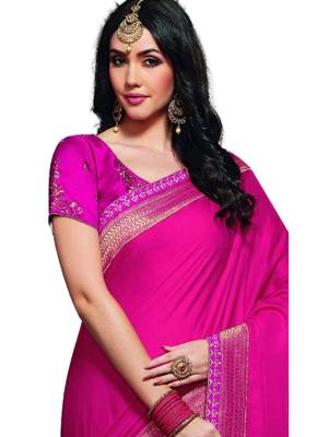 Magenta printed art silk saree with blouse 2
