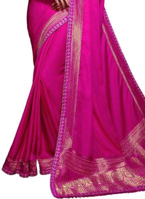 Magenta printed art silk saree with blouse 3