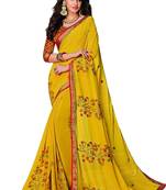 Mustard printed georgette saree with blouse