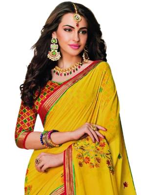 Mustard printed georgette saree with blouse 2