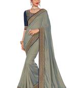 Grey embroidered dupion silk saree with blouse