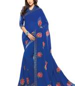 Blue embroidered georgette saree with blouse