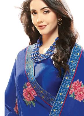 Blue embroidered georgette saree with blouse 2