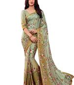 Green printed art silk saree with blouse