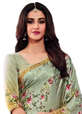 Green printed art silk saree with blouse 2