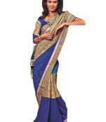 Blue printed georgette saree with blouse