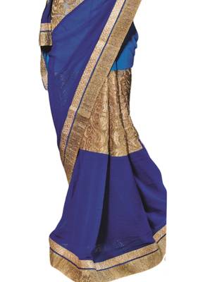Blue printed georgette saree with blouse 3