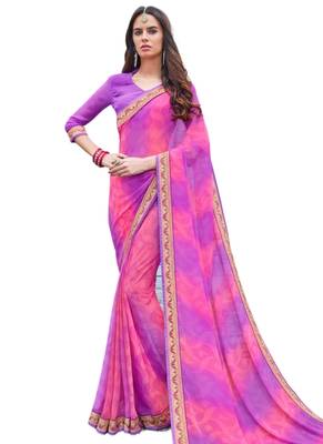 Purple printed georgette saree with blouse 1
