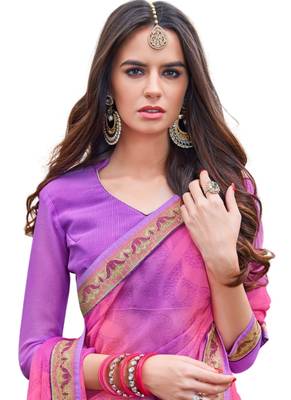Purple printed georgette saree with blouse 2
