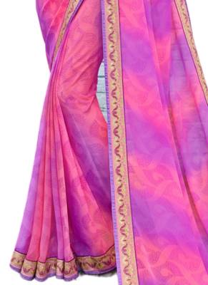 Purple printed georgette saree with blouse 3