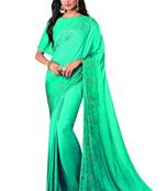 Green printed crepe saree with blouse