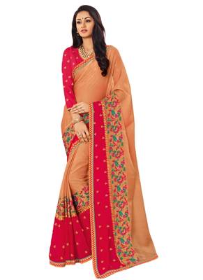 Orange embroidered chiffon saree with blouse 1