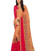 Orange embroidered chiffon saree with blouse