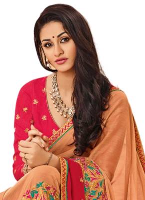 Orange embroidered chiffon saree with blouse 2