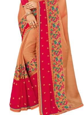 Orange embroidered chiffon saree with blouse 3