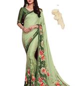 Green printed art silk saree with blouse