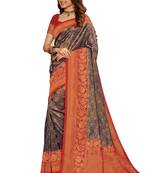 Blue printed art silk saree with blouse