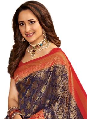 Blue printed art silk saree with blouse 2