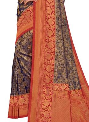 Blue printed art silk saree with blouse 3
