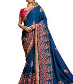 Blue embroidered crepe saree with blouse