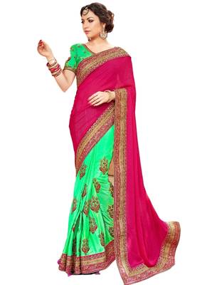 Multicolor embroidered crepe saree with blouse 1