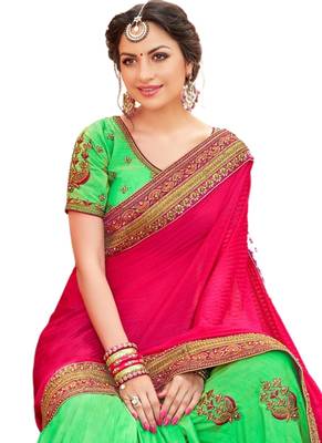 Multicolor embroidered crepe saree with blouse 2