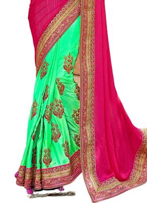 Multicolor embroidered crepe saree with blouse 3