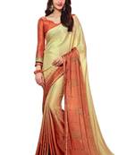 Cream plain art silk saree with blouse