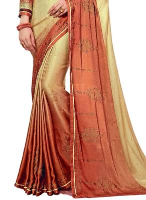 Cream plain art silk saree with blouse 3