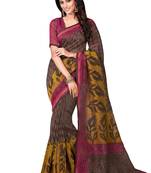 Brown printed cotton poly saree with blouse