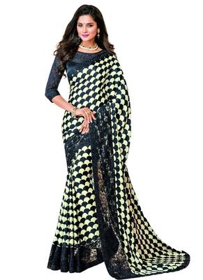 Multicolor printed satin saree with blouse 1