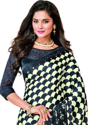 Multicolor printed satin saree with blouse 2