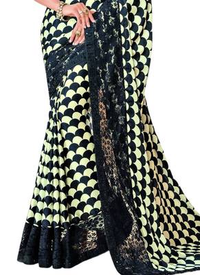 Multicolor printed satin saree with blouse 3