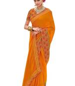 Yellow printed georgette saree with blouse