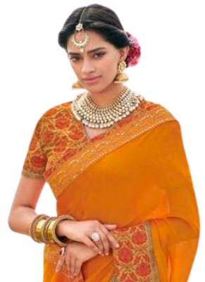 Yellow printed georgette saree with blouse 2