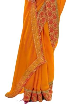 Yellow printed georgette saree with blouse 3