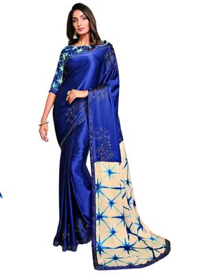 Blue printed crepe saree with blouse 1