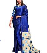 Blue printed crepe saree with blouse