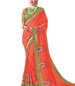Peach embroidered raw silk saree with blouse